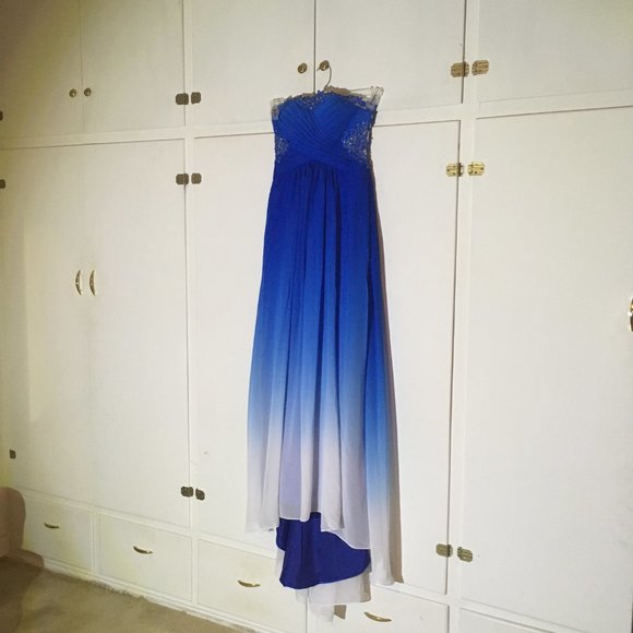 Dresses & Skirts - A line Blue Ombre Chiffon Sweetheart Strapless Formal Dress